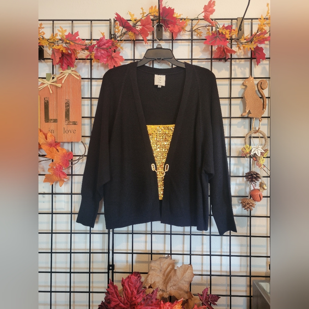 Sioni Clip Front Dolman Sleeve Cardigan Black Sweater New